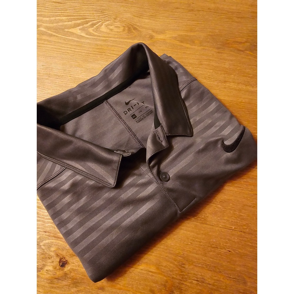 Nike Dri-FIT Mens XXL Gray Striped Short Sleeve Golf Polo Shirt Performance Top